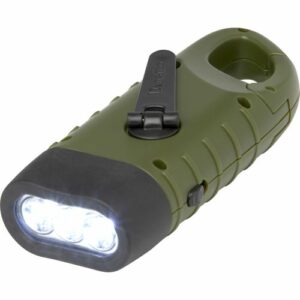 Lampe de poche dynamo solaire Helios en plastique recyclé avec mousqueton