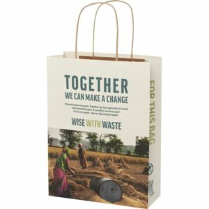 Sac en papier fabriqué à partir de déchets agricoles 150 g/m2 avec poignées torsadées, taille moyenne