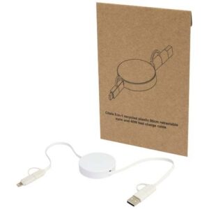 Câble rétractable 5 en 1 Citala en plastique recyclé de 90 cm pour la synchronisation des données et la charge rapide de 40 W