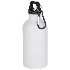 Bouteille d’eau Oregon de 400 ml à simple paroi avec finition MATE, en acier inoxydable recyclé certifié RCS avec mousqueton
