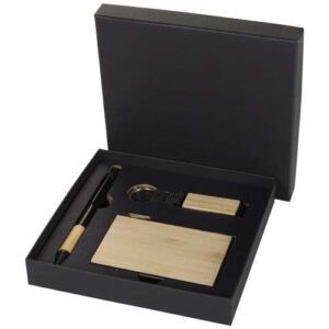 Ensemble cadeau Minka avec stylo bille en aluminium recyclé RCS, porte-clés et porte-cartes RFID