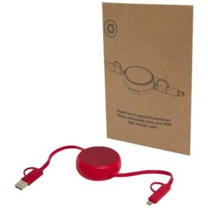 Câble rétractable 5 en 1 Alasia de 100 cm en plastique recyclé et aluminium pour la synchronisation des données et la charge rapide de 45 W