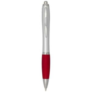 Stylo bille RCS en plastique recyclé avec corps argenté et grip coloré (encre noire) Nash
